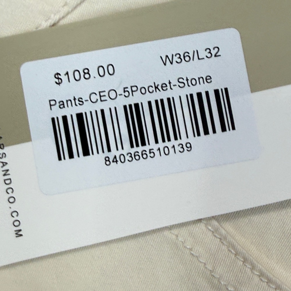 Collars & Co Mens Size 36x32 CEO 5-Pocket Pants Stone Tan Casual NWT - Picture 7 of 9